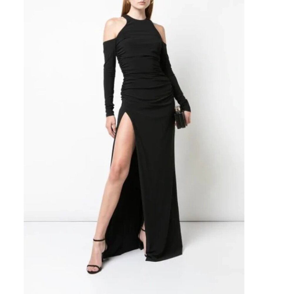 Cinq à Sept Rosalina Black Cold Shoulder Jersey Maxi Evening Gown Maxi Dress 0